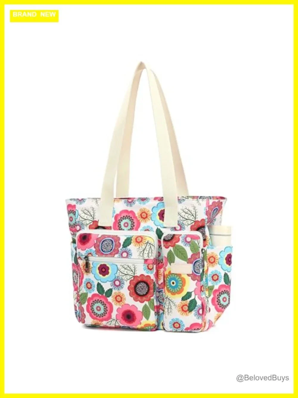 Multi-Pocket Lightweight Canvas Tote Bag, Large Capacity Shoulder Handbag for
